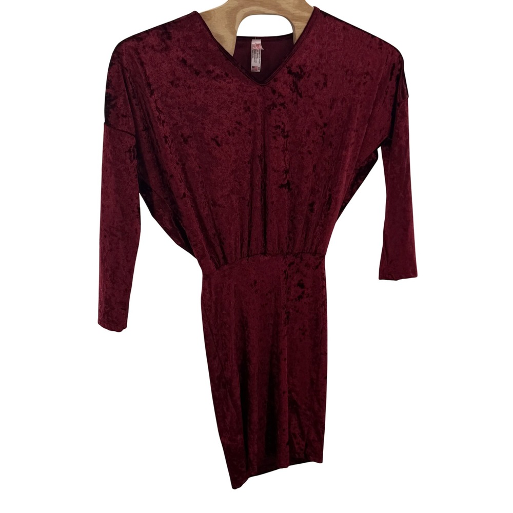 VTG Y2K American Twist Velvet Mini Dress Long Sleeve Bodycon Party S Made in USA